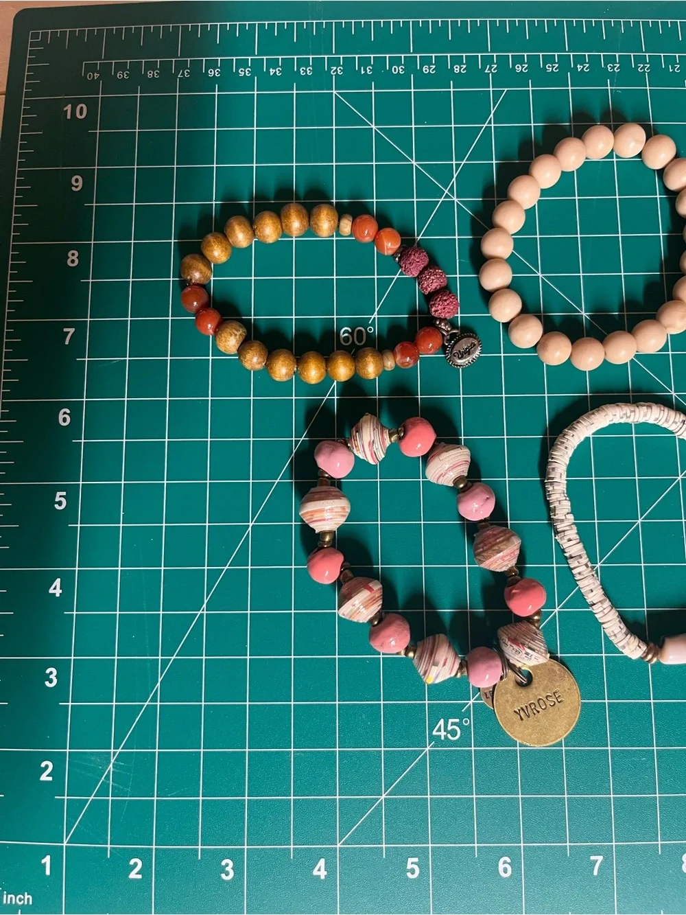 Lot of 9 Assorted Beaded Stretch Bracelets - Pink, Red, Tan, Aqua & Mixed Colors - Picture 2 of 6